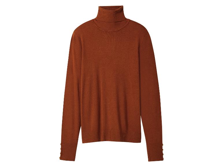 Pull marron-roux à col roulé avec boutons aux poignets