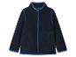 Veste polaire bleu marine pour enfants avec fermeture éclair et détails bleus.