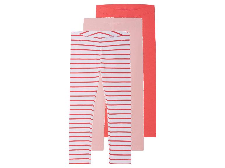 Trois leggings pour filles : rayures rouges et blanches, rose et corail.