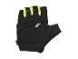 Gants de vélo noirs avec gel, détails jaunes.