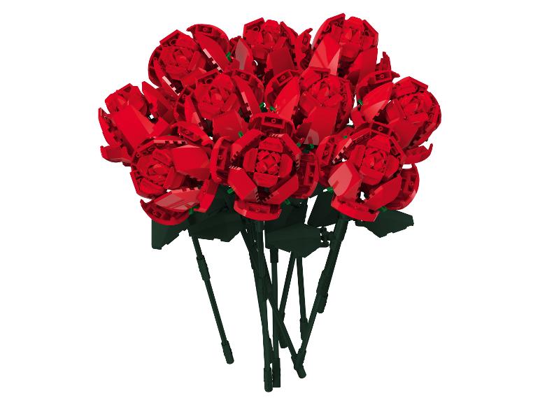 Un bouquet de roses rouges en blocs de construction.