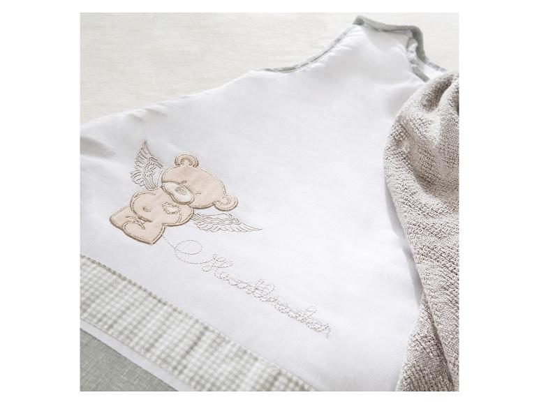 Couverture blanche pour bébé avec broderie d'ourson et texte
