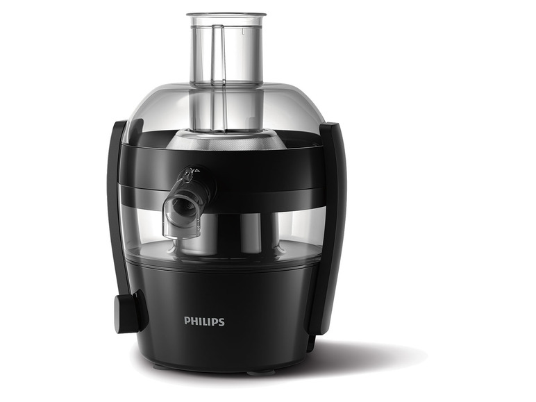 Un extracteur de jus Philips noir.