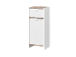 Une armoire de rangement blanche et étroite avec deux tiroirs.