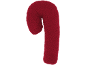 Oreiller rouge, moelleux, en forme de C sur fond noir
