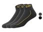 Trois paires de chaussettes CAT avec des accents jaunes.