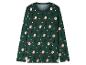Haut vert à manches longues avec motif Père Noël, sapins de Noël et étoiles