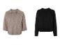 Deux pulls en maille, un beige à col et un noir à col rond.