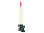 Bougie LED blanche avec flamme rouge et pince verte pour sapin de Noël.