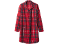 Chemise de nuit à carreaux rouges et bleu marine avec manches longues et boutonnage.