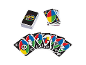 Jeu de cartes de type Uno avec des cartes 'All Wild' et des cartes d'action étalées.