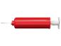 Une pompe à main rouge pour gonfler les ballons.