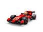 Voiture de course LEGO Ferrari Formule 1 rouge avec un pilote minifigure.