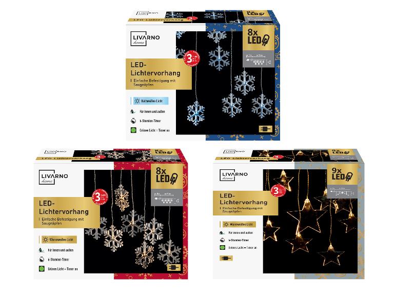 Rideaux lumineux LED LIVARNO Home : 2 avec flocons de neige (lumière froide et chaude) et 1 avec étoiles (lumière chaude).