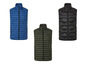 Trois gilets pour homme : bleu, noir et vert.