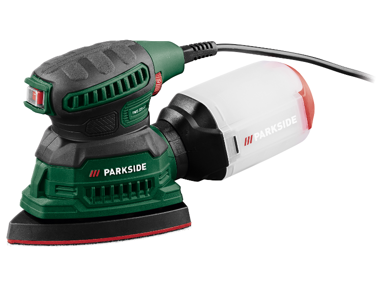 Ponçeuse de détail Parkside PMS 220 A1 avec bac à poussière.