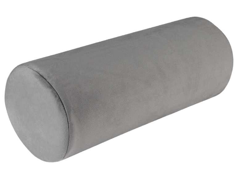 Rouleau de tissu gris clair.