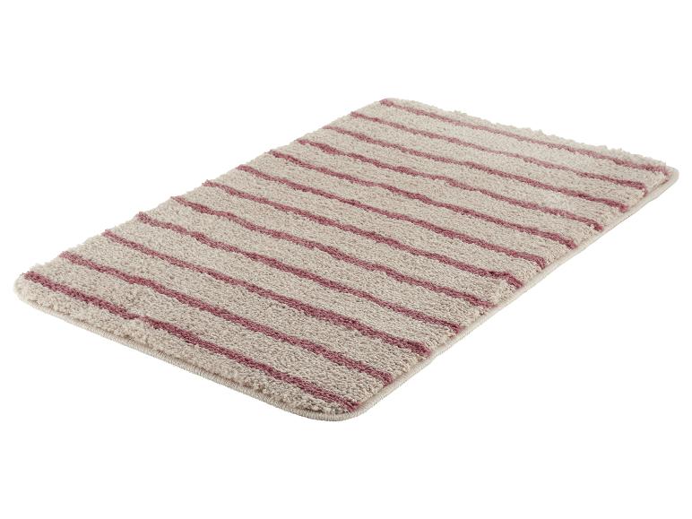 Tapis de bain rectangulaire à rayures roses et beiges