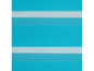 Store enrouleur turquoise avec des rayures blanches.