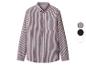 Chemise à manches longues à rayures marron et blanches avec col boutonné et poche poitrine.