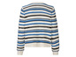 Pull en maille blanc avec des rayures bleues et noires.