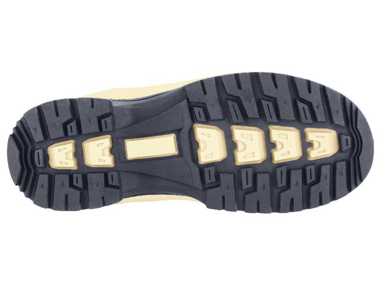Semelle de chaussure de randonnée avec bande de roulement noire et beige