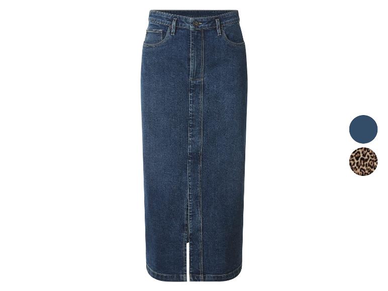 Jupe longue en jean bleu foncé avec fente avant et option imprimé léopard.