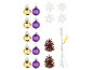 Kit de décorations de Noël avec boules dorées et violettes, flocons, pommes de pin et attaches