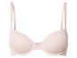 Un soutien-gorge beige avec des bonnets lisses.