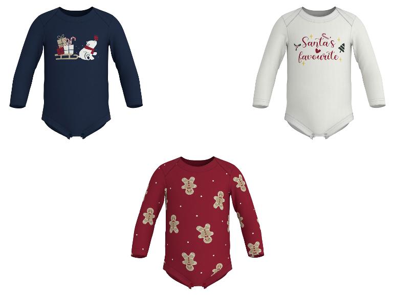LUPILU® Bodys de Noël pour bébé en bleu marine, blanc et motif pain d'épices rouge.