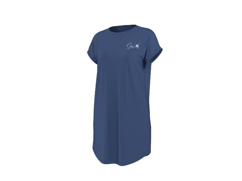 Chemise de nuit bleue pour femme à manches courtes avec un petit imprimé « Smile » et une fleur.