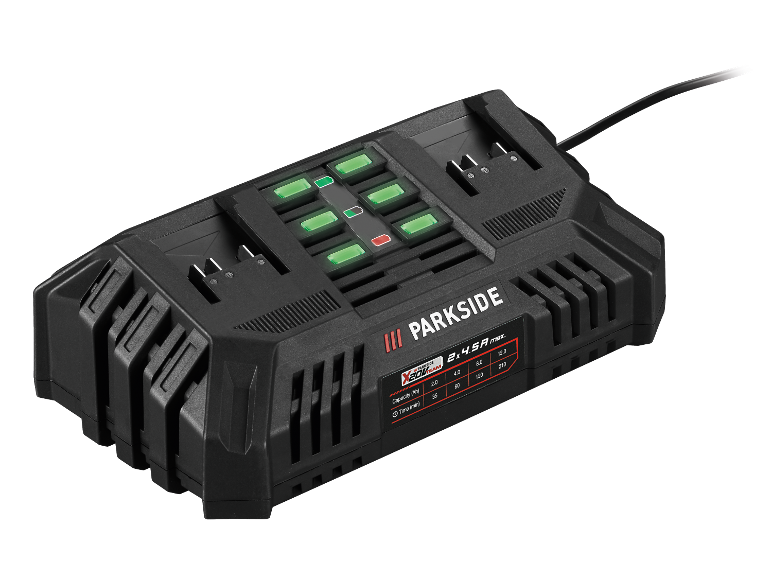 Chargeur de batteries Parksides 2x4.5A pour deux batteries.