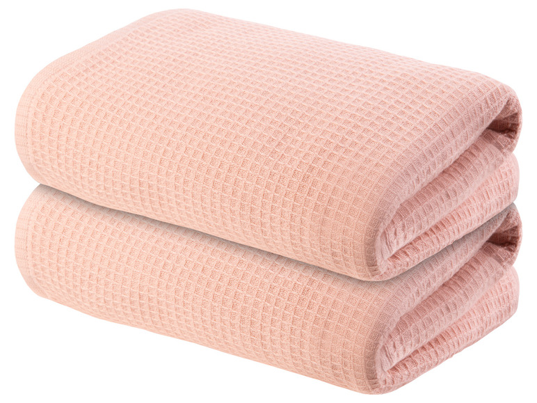 LIVARNO home Lot de 2 serviettes de toilette gaufrées, 50 x 100 cm