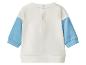 Sweat-shirt bébé avec corps blanc et manches bleu clair, boutons-pression au dos