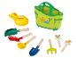 Ensemble d'outils de jardinage pour enfants avec arrosoir canard, pelles, râteau et sac de transport.