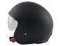 Casque de moto noir avec visière transparente et fines rayures grises