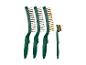 Ensemble de brosses Parkside : trois brosses métalliques courbes et une petite brosse en laiton.