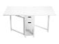 Table pliante blanche avec deux tiroirs.