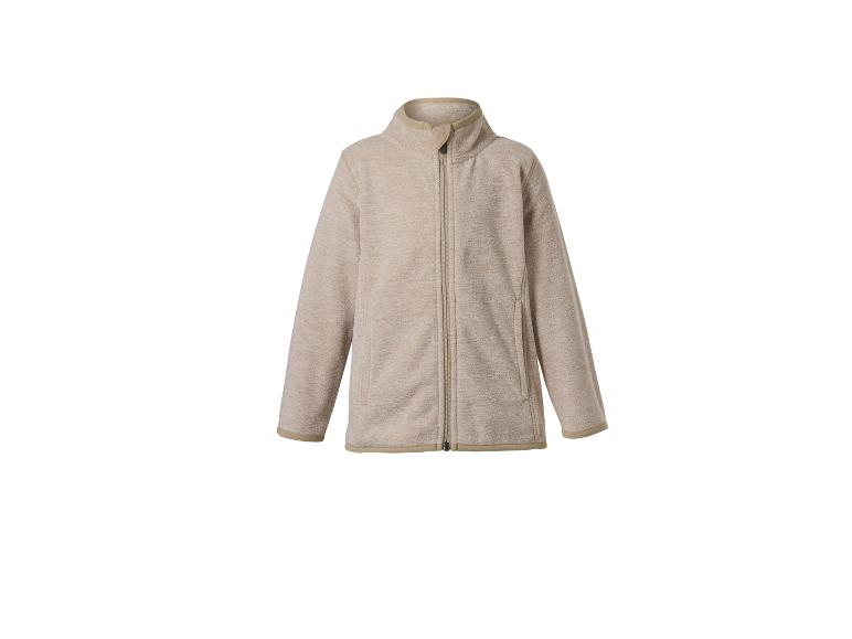 Veste polaire beige avec fermeture éclair et col montant.
