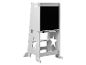 Meuble d'enfant blanc avec tableau noir.