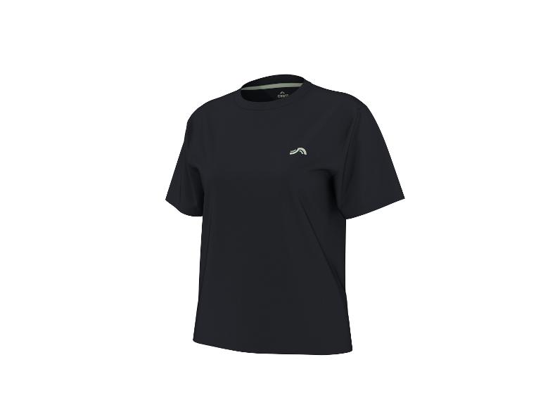 T-shirt de sport noir à manches courtes avec un petit logo sur la poitrine.