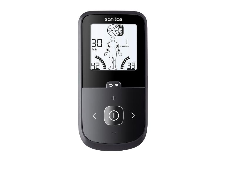 Appareil Sanitas TENS/EMS avec écran numérique et boutons de commande.