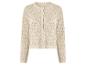 Cardigan beige à manches longues, avec motif ajouré et boutons sur le devant.