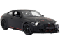 Voiture jouet noire avec phares allumés et détails rouges