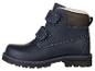 Chaussures pour enfants en cuir bleu avec fermeture velcro.