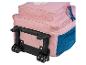 Sac à roulettes rose et bleu pour enfant.