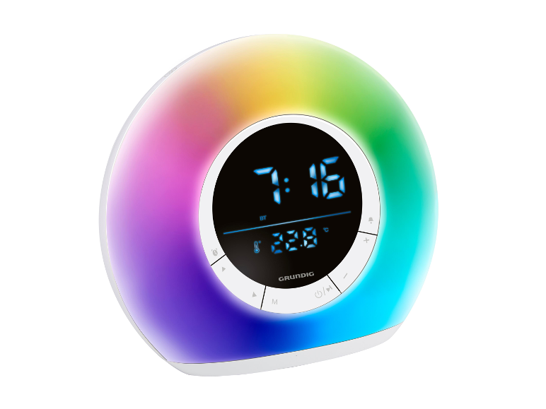 Réveil Grundig avec éclairage coloré.