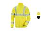 Veste polaire jaune avec bandes réfléchissantes, avec échantillons de couleur jaune et noir.
