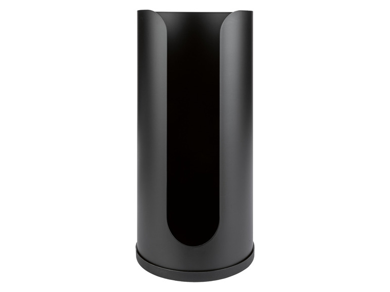 Un porte-papier toilette noir et rond.