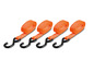 Quatre sangles d'arrimage orange avec crochets noirs.